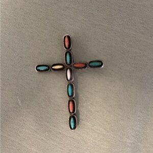 Sterling Silver Multi Gem Navajo Cross Pendant